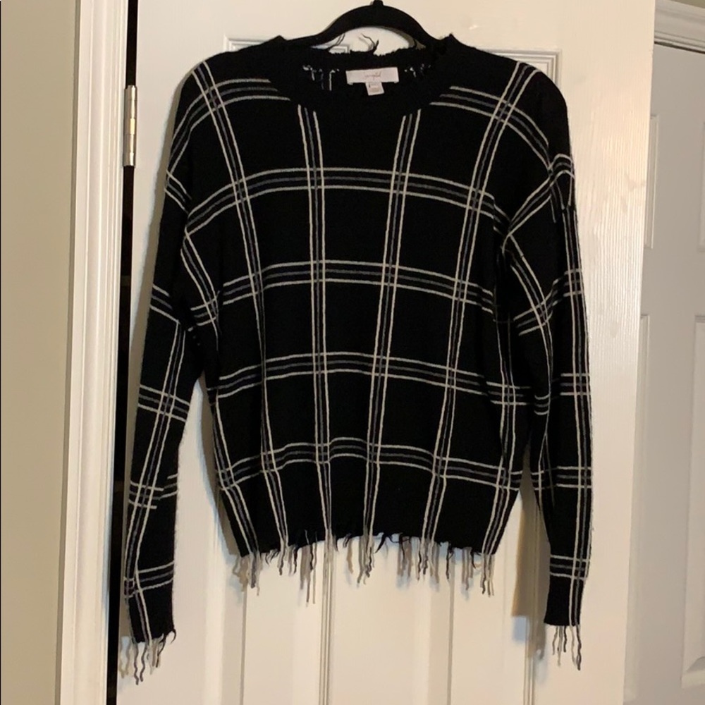 Scripted Distressed Striped Sweater - image 1